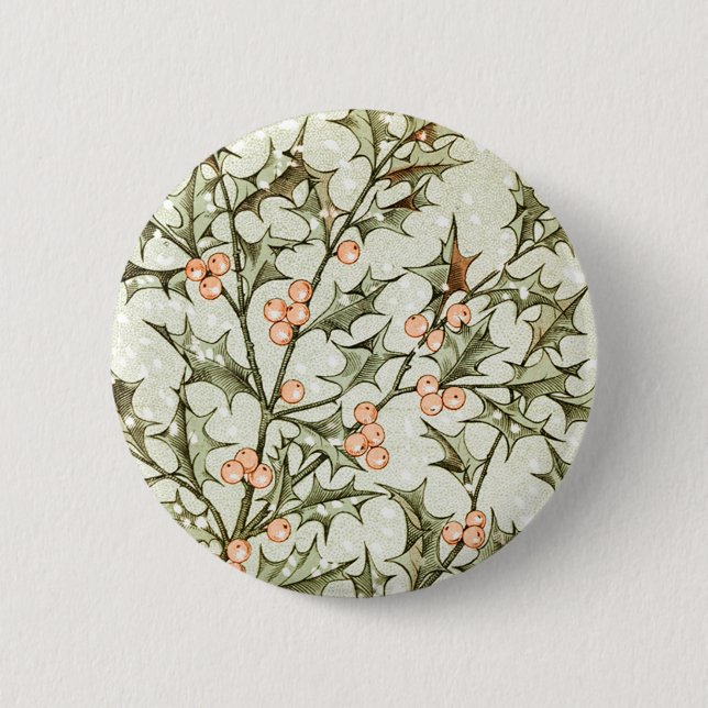 Christmas Holly Pretty Antique Greeting 2 Inch Round Button (Front)