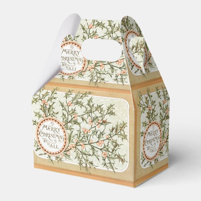 Christmas Holly Pretty Antique Greeting Favor Box (Front Side)