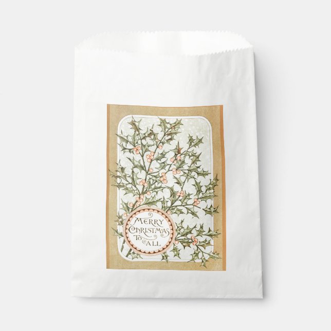 Christmas Holly Pretty Antique Greeting Favour Bag (Front)