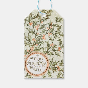 Christmas Holly Pretty Antique Greeting Gift Tags