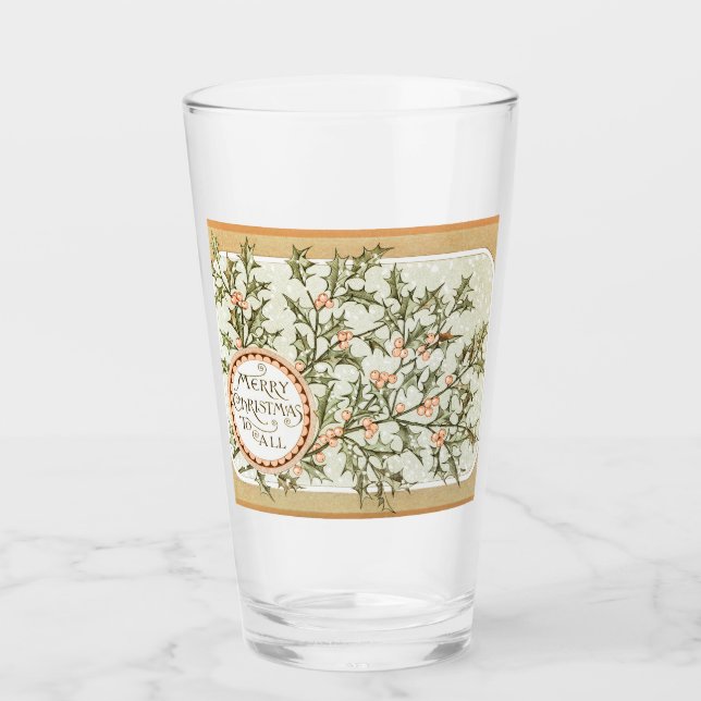 Christmas Holly Pretty Antique Greeting Glass (Front)