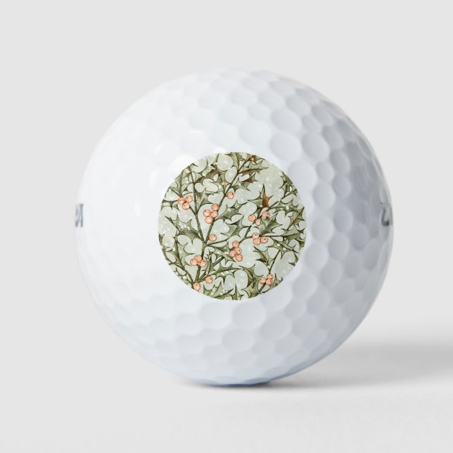 Christmas Holly Pretty Antique Greeting Golf Balls (Front)