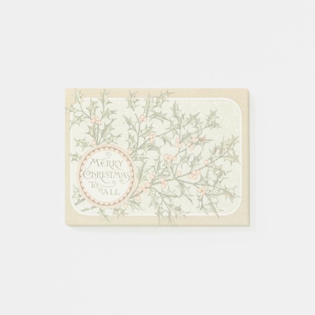 Christmas Holly Pretty Antique Greeting Post-it Notes (Front)