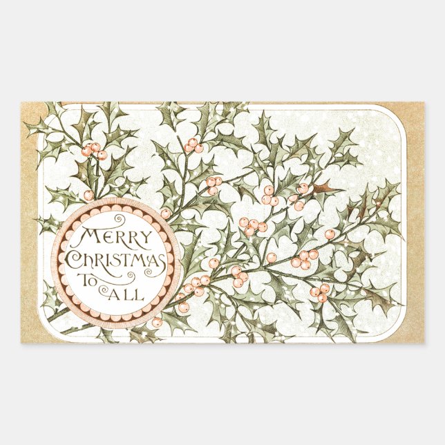 Christmas Holly Pretty Antique Greeting Sticker (Front)