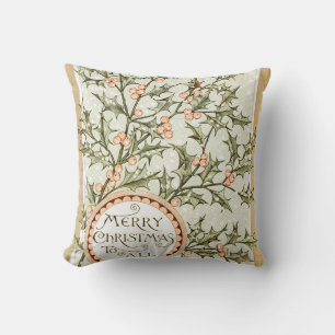 Christmas Holly Pretty Antique Greeting Throw Pillow