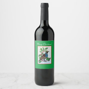 Christmas Holly Quail Wine Label