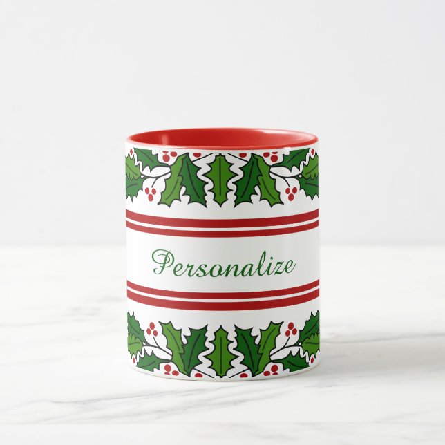 Christmas Holly & Red Berries Xmas Holiday Mug (Center)