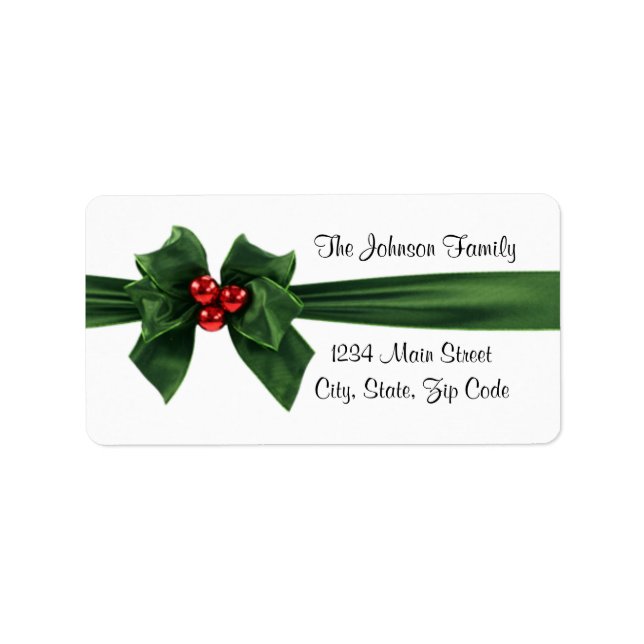 Christmas Holly Ribbon address label, customizable Label (Front)