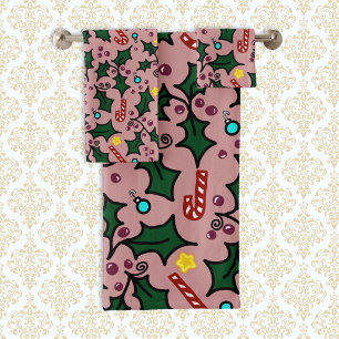 Christmas Holly Seamless Pattern Bath Towel Set