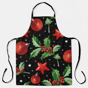Christmas Holly Snow Stars Seamless Apron