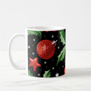 Christmas Holly Snow Stars Seamless Coffee Mug