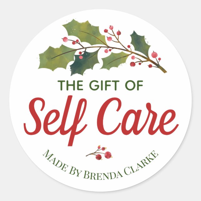Christmas Holly The Gift Of Self Care Spa Classic Round Sticker (Front)