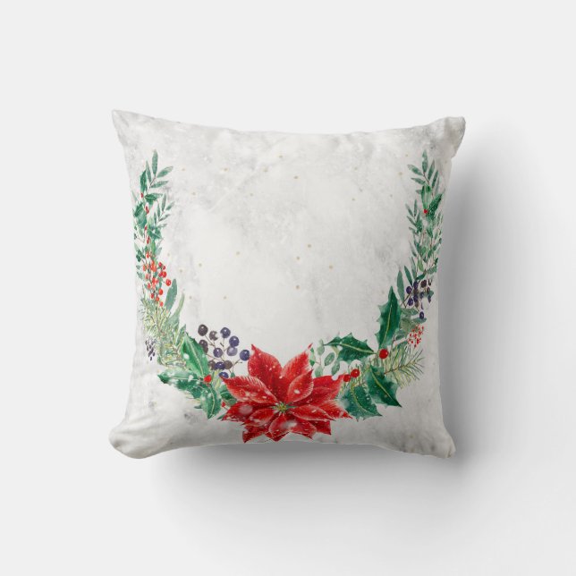 Christmas Holly Throw Pillow (Front)