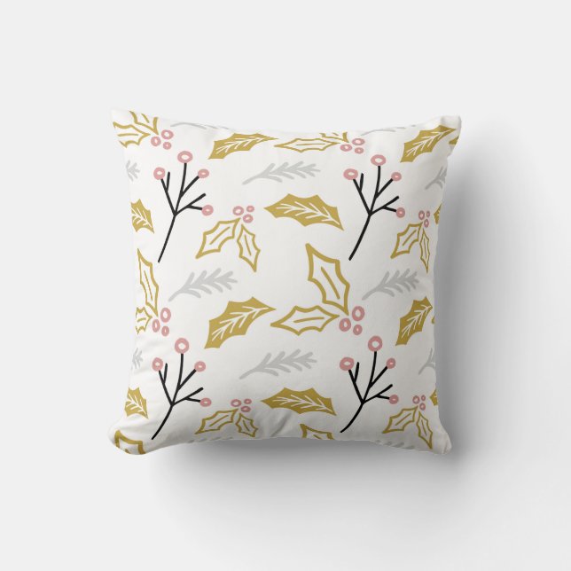 Christmas Holly Throw Pillow (Front)