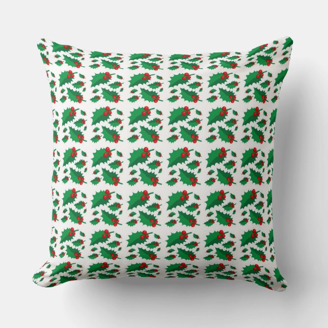 Christmas Holly Throw Pillow (Front)