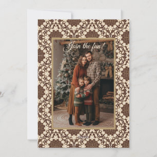 Christmas Holly, Vintage Cream & Brown Holiday Card