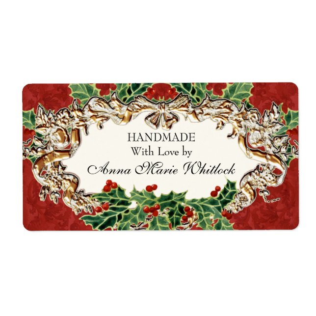 Christmas Holly w Gold Look Ruban Damask Cuisine (Devant)