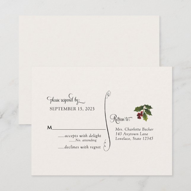 Christmas Holly Wedding RSVP Postcard (Front/Back)
