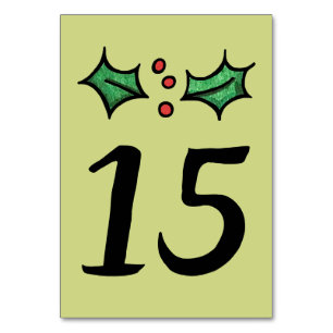 Christmas Holly Wedding Table Number