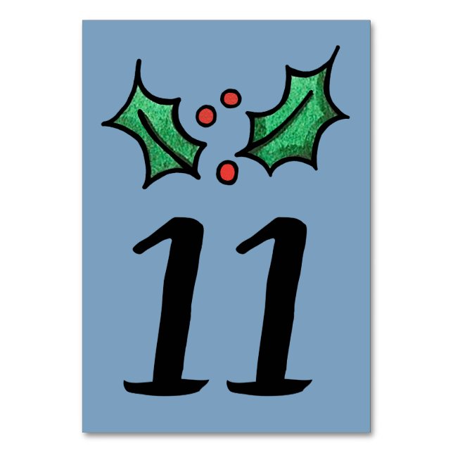 Christmas Holly Wedding Table Number (Front)