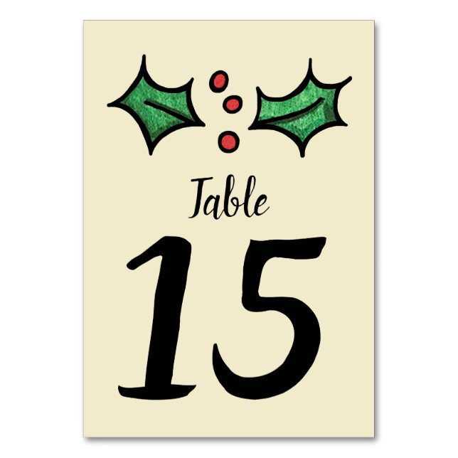 Christmas Holly Wedding Table Number (Front)