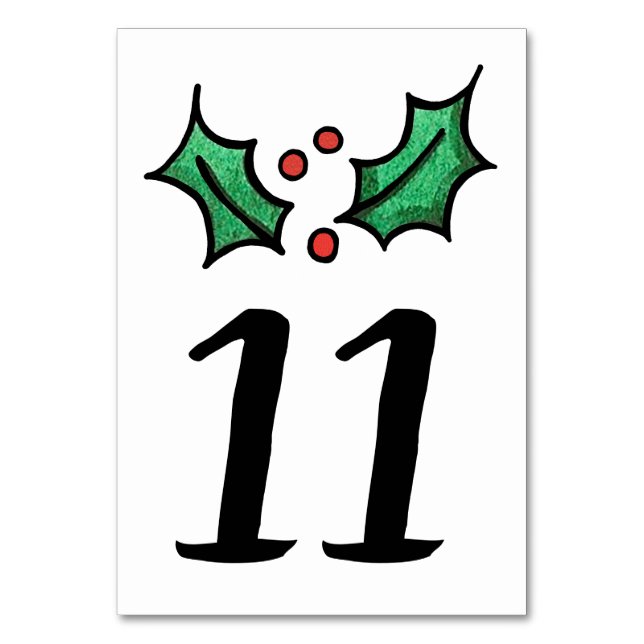 Christmas Holly Wedding Table Number (Front)