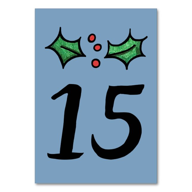 Christmas Holly Wedding Table Number (Back)