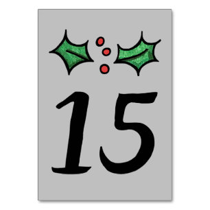 Christmas Holly Wedding Table Number