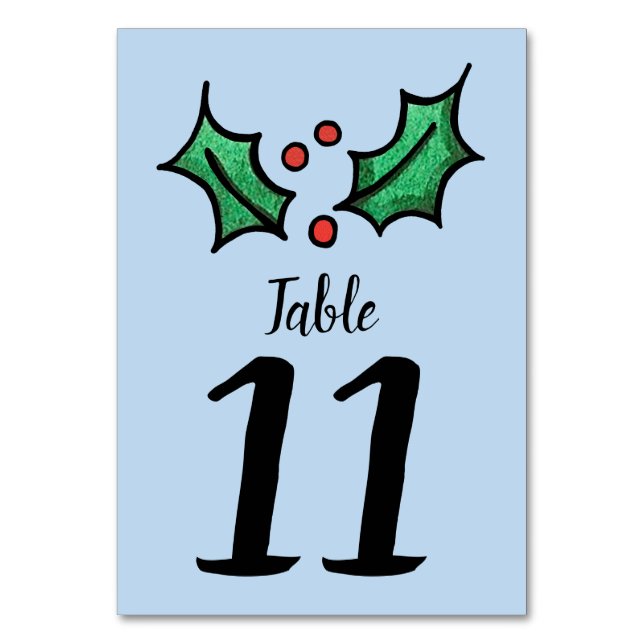 Christmas Holly Wedding Table Number (Front)