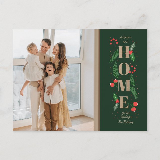 Christmas Holly We've Moved Holiday Moving Photo Postcard (Front)