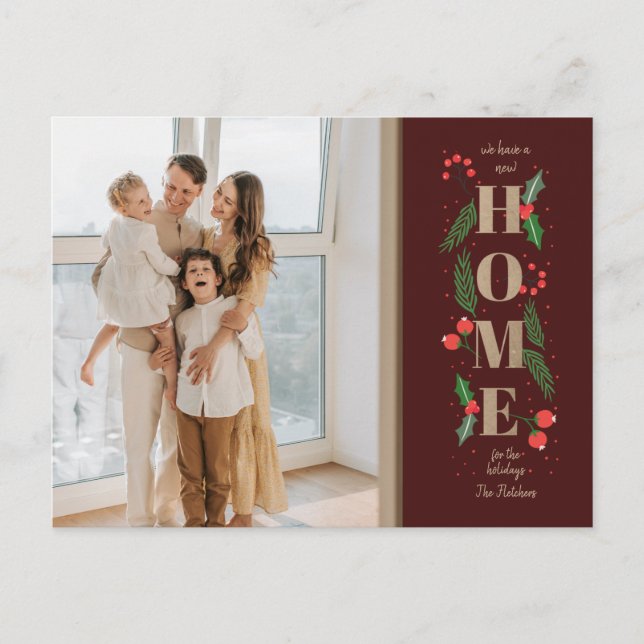 Christmas Holly We've Moved Holiday Moving Photo Postcard (Front)