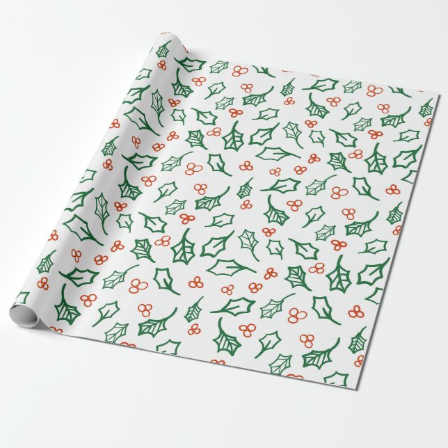 Christmas holly wrapping paper (Unrolled)