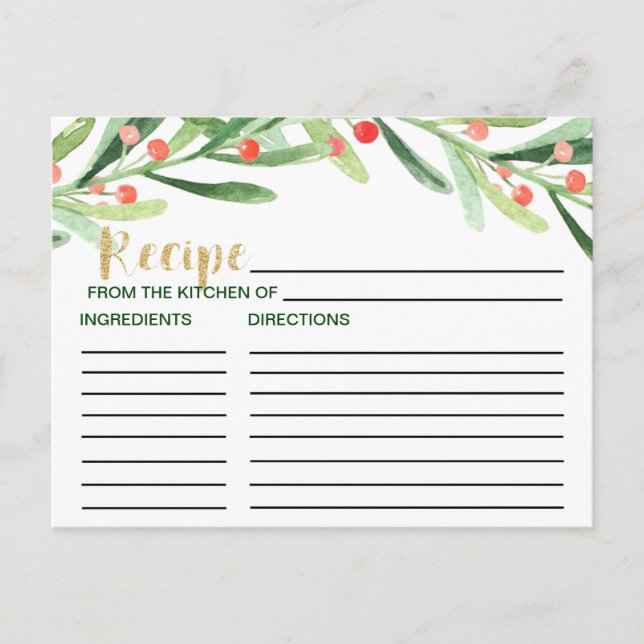 Christmas Holly Wreath Bridal Shower Recipe Cards (Front)