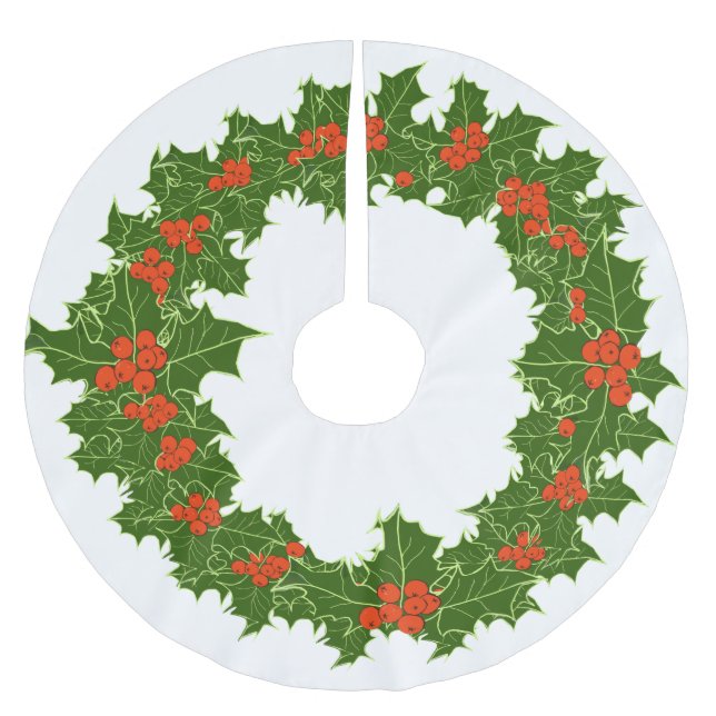 Christmas Holly Wreath  Brushed Polyester Tree Ski Skirt (Front)