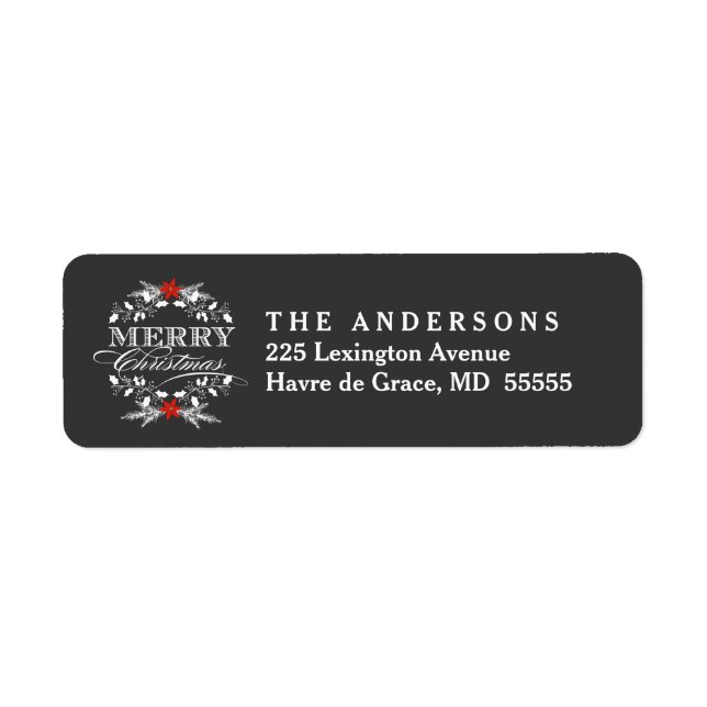 Christmas Holly Wreath Chalkboard Address Labels (Front)