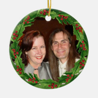Christmas Holly Wreath Custom Photo Ceramic Ornament