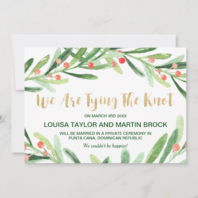 Christmas Holly Wreath Elopement Announcement (Front)