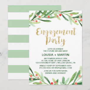 Christmas Holly Wreath Engagement Party Invitation