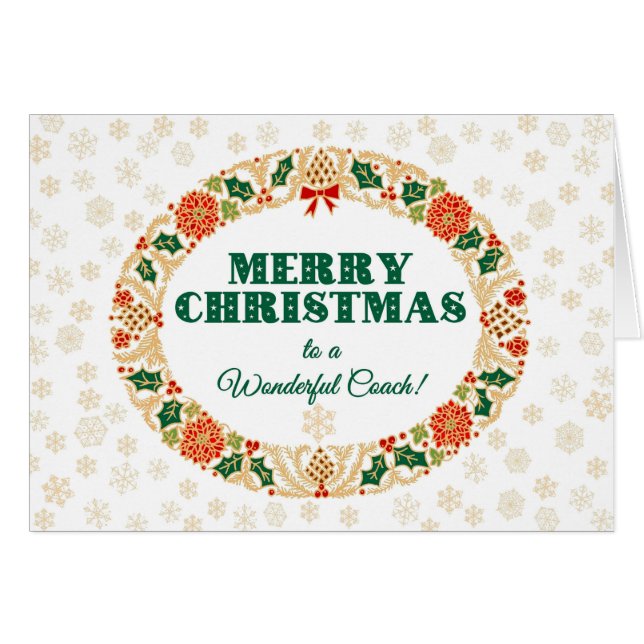 Christmas Holly Wreath, for Coach, Snowflakes (Front Horizontal)