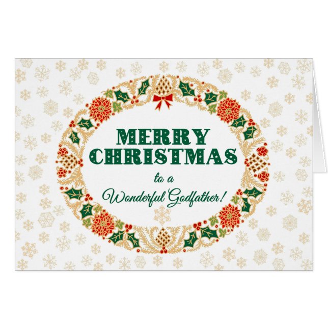 Christmas Holly Wreath, for Godfather Snowflakes (Front Horizontal)