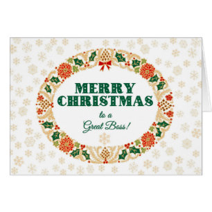 Christmas Holly Wreath for Great Boss, Snowflakes