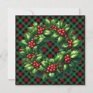Christmas Holly Wreath Greeting Card
