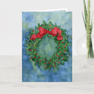 Christmas Holly Wreath Holiday Card