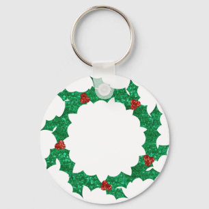 christmas holly wreath keychain