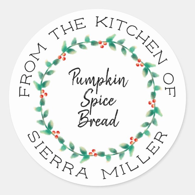 Christmas Holly Wreath Kitchen Treats Gift Label (Front)