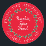Christmas Holly Wreath Kitchen Treats Red Label<br><div class="desc">Do you love to make kitchen goodies for family and friends for the Christmas holidays or anytime of year for that matter. Well here's the perfect finishing touch... a personalized label sticker with your name and the name of the kitchen treat you are sharing. A lovely, modern circular holly berry...</div>