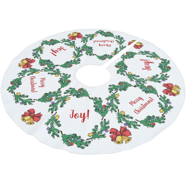 Christmas Holly Wreath Personalised Brushed Polyester Tree Skirt (Angled)