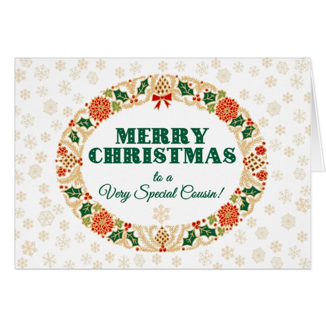 Christmas Holly Wreath, pour Cousin, Snowflakes (Devant horizontal)