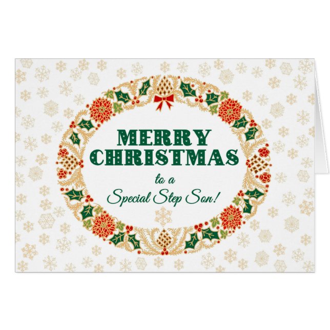 Christmas Holly Wreath, pour Step Son, Snowflakes (Devant horizontal)