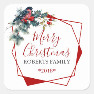 Christmas Holly Wreath red bullfinch Square Sticker